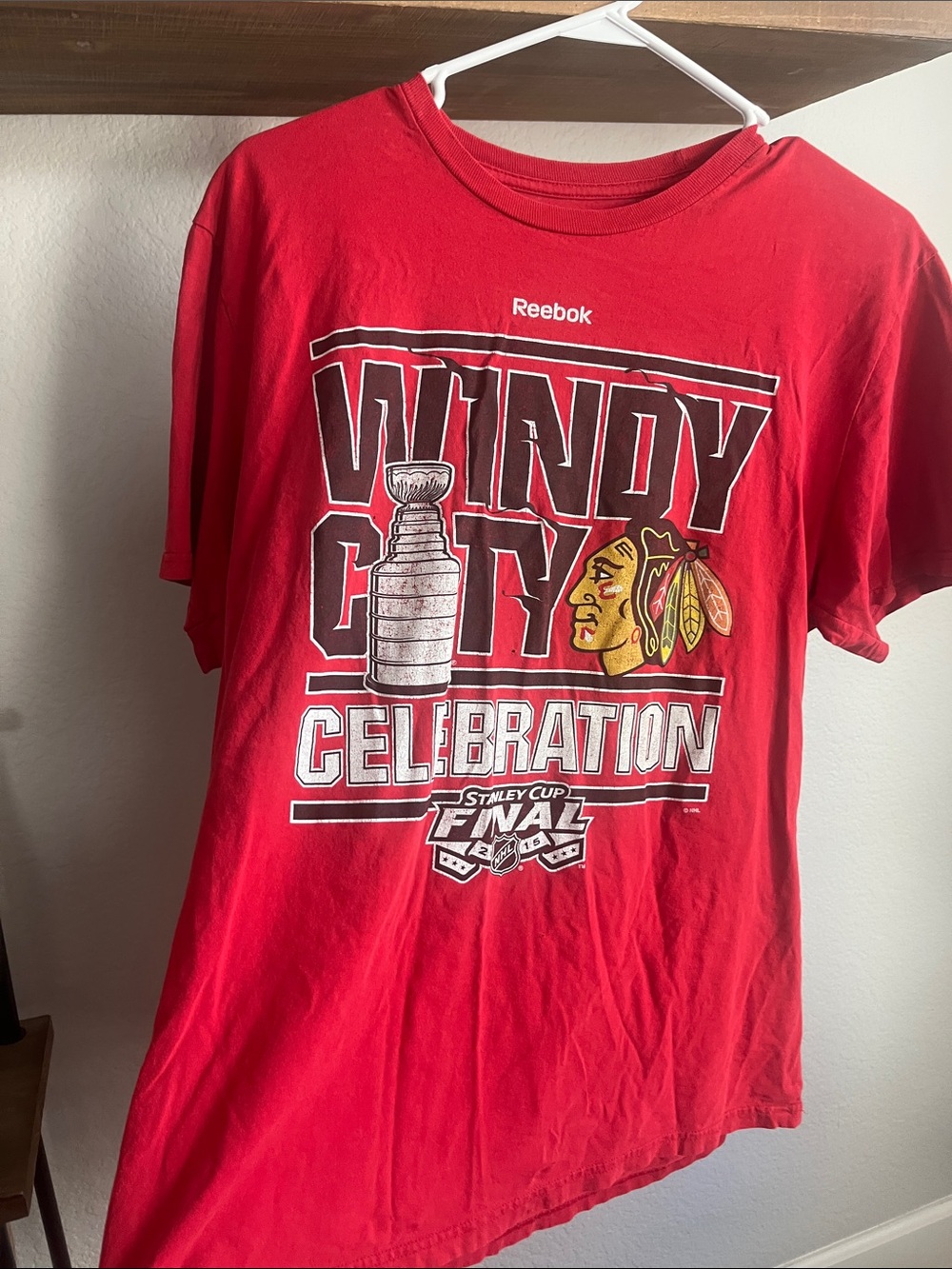 Reebok Red Windy City Celebration Graphic Tee with Stanley Cup Art
